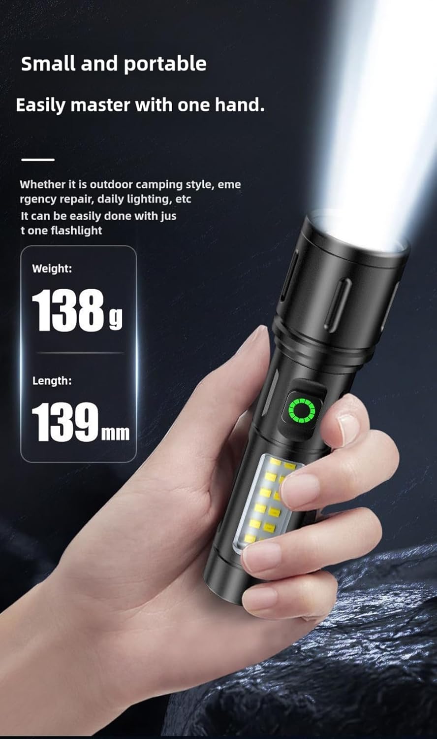 Rechargeable White Laser Super Battery Aluminum LED Flashlight, Body 100,000 Lumens, Tactical,Long Battery 5 Modes, Zoomable, Light Weight for Camping/Home/Outdoor (Car603)