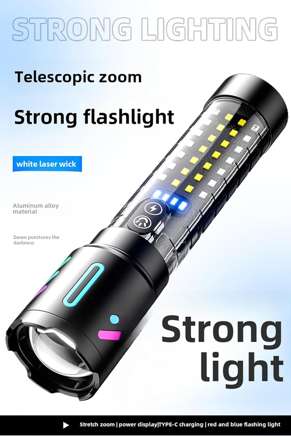 Rechargeable Flashlights High Lumens, 2,000,000 Lumens Handheld LED Flashlight 5 Modes, Zoomable, IPX6 Waterproof Powerful Tactical Flashlight for Emergencies, Camping, Hiking (Car519N)