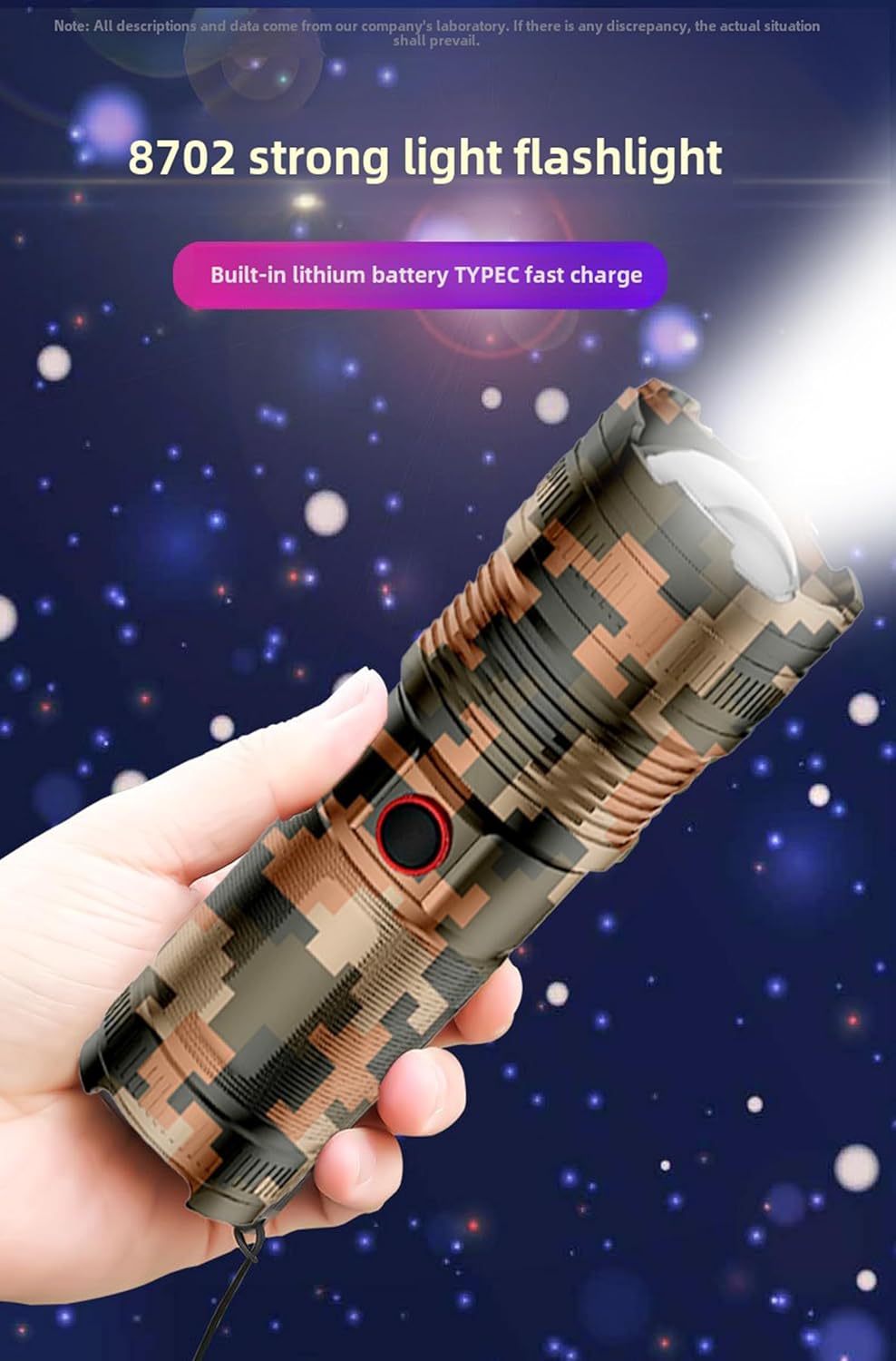 Rechargeable White Laser Super Battery Aluminum LED Flashlight, Body Camouflage 3000,000 Lumens, Tactical,Long Battery 5 Modes, Zoomable, Light Weight for Camping/Home/Outdoor (CarP90)