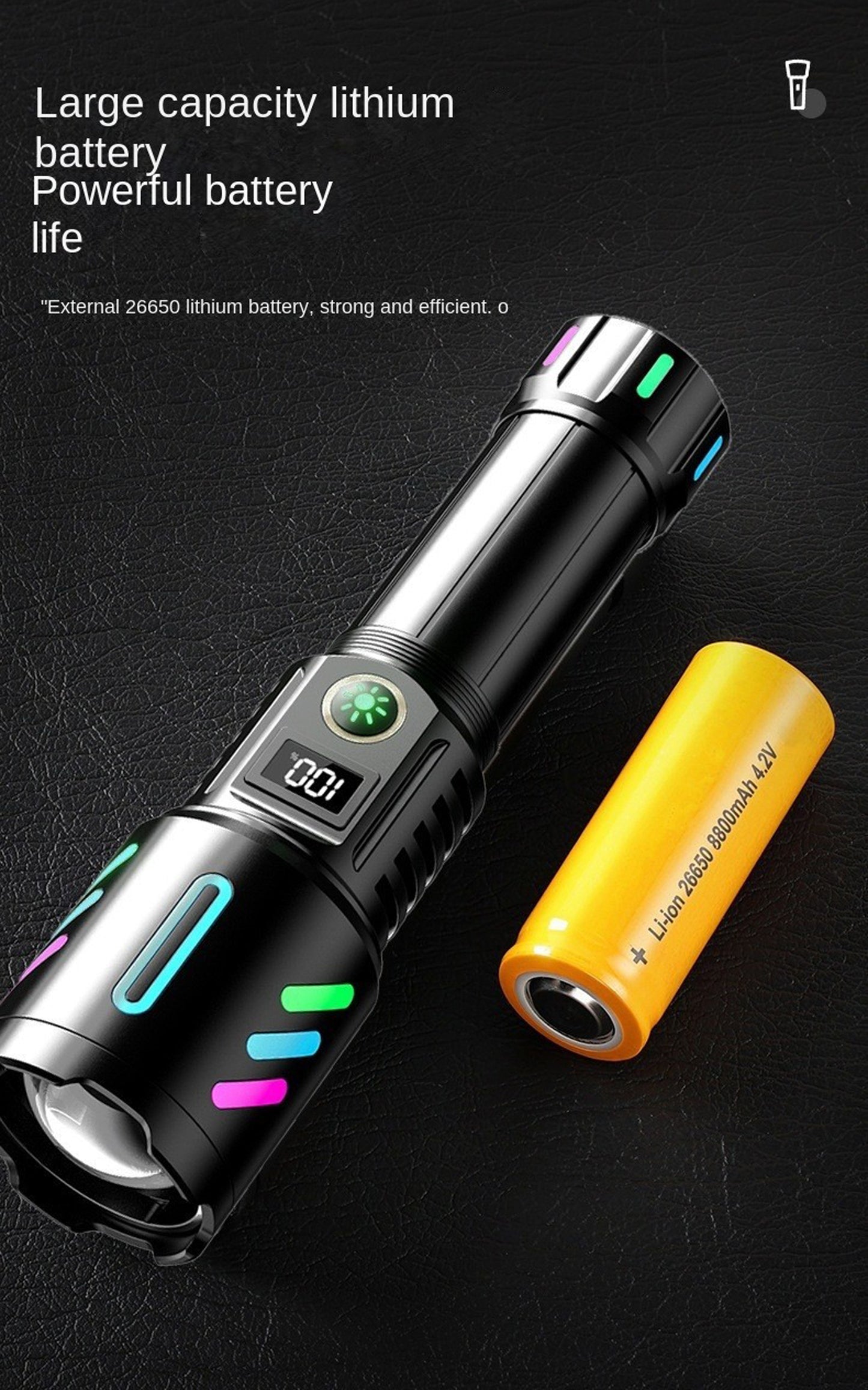 Rechargeable LED Flashlight, 2,000,000 Lumens, Tactical, 5 Modes, Zoomable, IP67 Waterproof, for Camping/Home (CarW514)