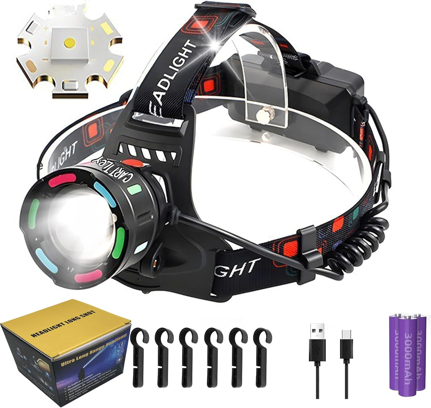 Rechargeable LED Headlamp, 150000 Lumens Super Bright 60H Headlamp Flashlight Motion Sensor, 4 Modes, 90°Adjustable, IPX6 Waterproof Head Lamp Camping, Running, Climbing, Hiking (CarSQ12-2)